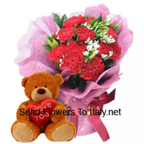 11 Carnations with Cute 12 Inch Teddy