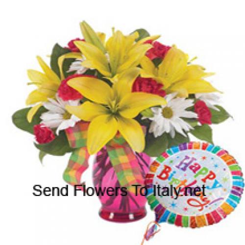 Assorted Flowers with Cute Birthday Balloon