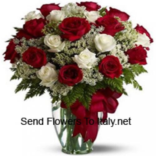 25 Red and White Roses