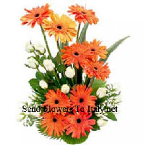 Red and White Gerberas and Roses Basket