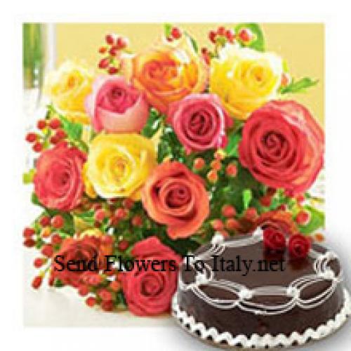 11 Mixed Roses with Yummy Chocolate Cake