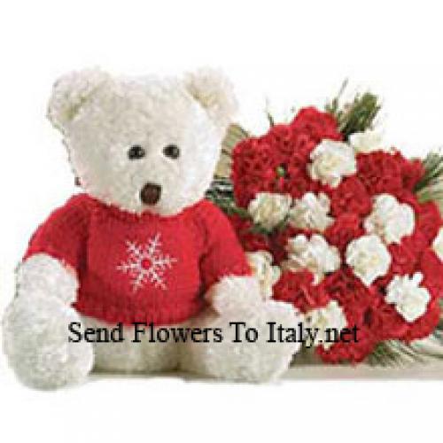 Roses and Carnations with Cuddly Teddy