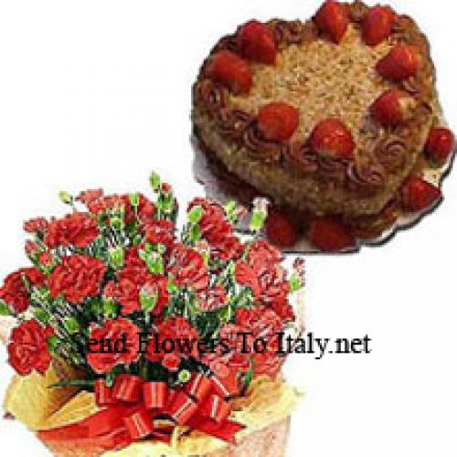 25 Red Carnations with Yummy 1 Kg Cake