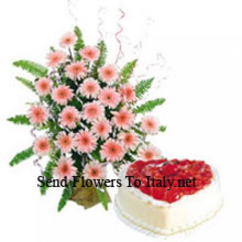 25 Pink Gerberas with 1 Kg Vanilla Cake