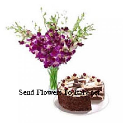 1 Kg Black Forest Cake with Cute Orchids