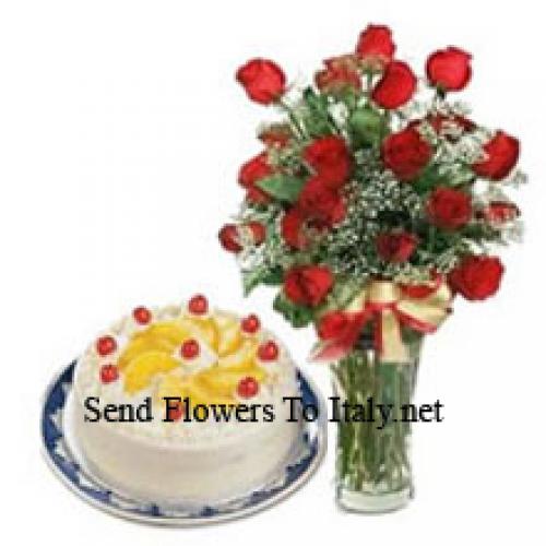 25 Red Roses with Yummy 1/2 Kg Vanilla Cake