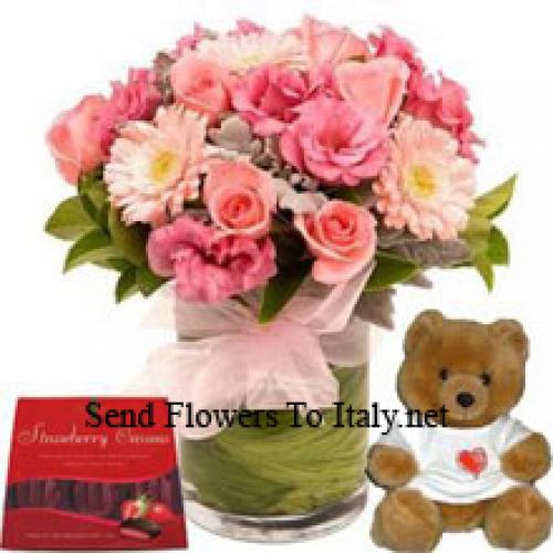 Assortiment Schattige Bloemen met Teddybeer en Chocolade