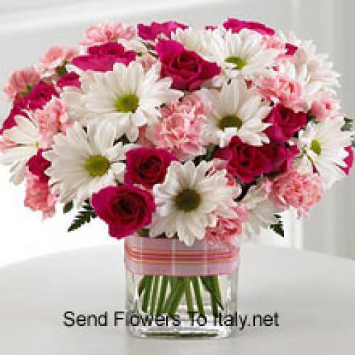 Elegant Roses, Carnations and Daisies in Vase