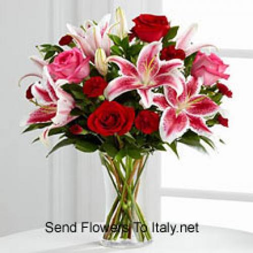 Roses with Pink Lilies in Vase