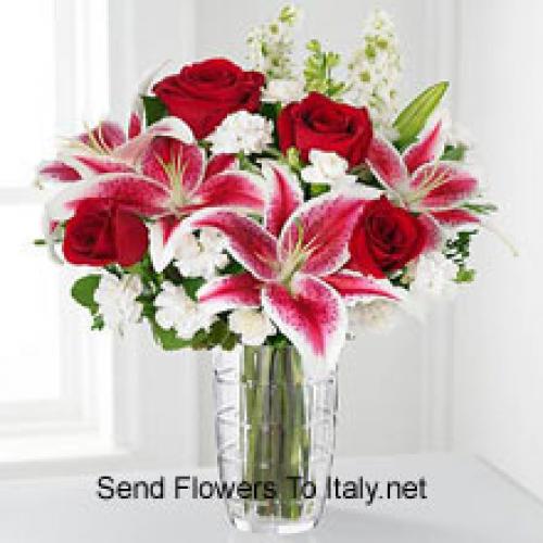 Roses and Lilies with Assorted White Flowers